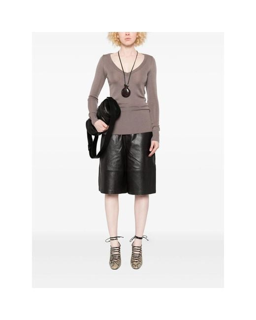 Lemaire Brown Long-Sleeve V-Neck Sweater