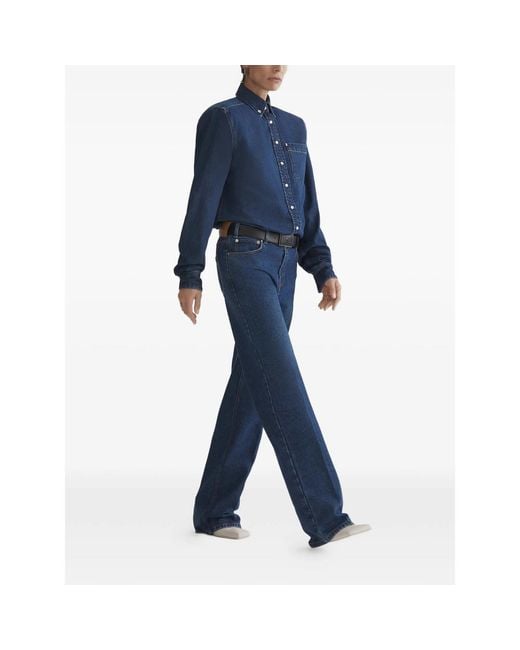 Mugler Blue Buttoned Pocket Shirt