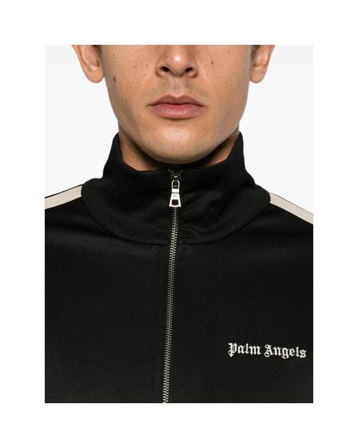 Palm Angels Black Embroidered-Logo Zip-Up Sweatshirt for men
