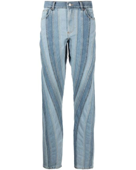 Mugler Blue Spiral Denim Cotton Jeans