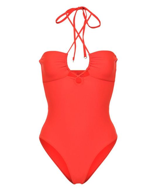Faithfull The Brand Red Ola Halterneck Swimsuit