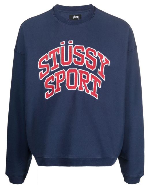 Stussy Blue Logo-embroidered Crew-neck Sweatshirt for men