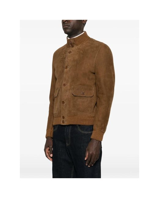 SANTORO Brown Ribbed-Trim Suede Jacket for men
