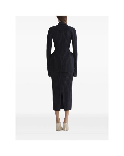 Mugler Black Pinstriped Split Skirt