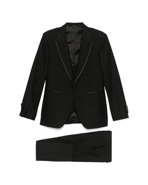 Reveres 1949 Black Pinstriped Three-Piece Suit for men