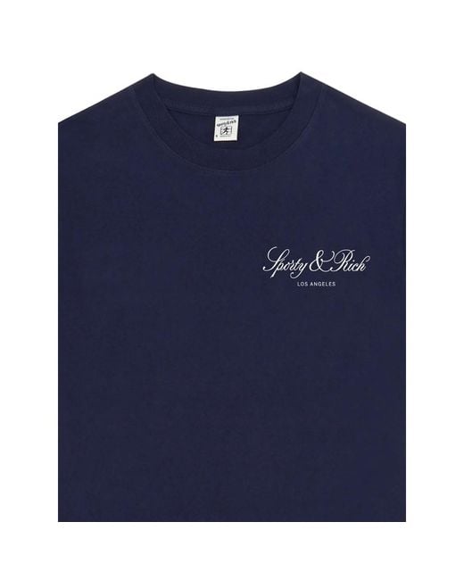 Sporty & Rich Blue Logo-Lettering T-Shirt for men