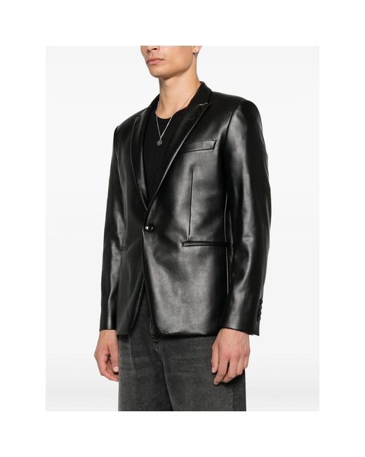 Reveres 1949 Black Single-Breasted Leather Jacket for men