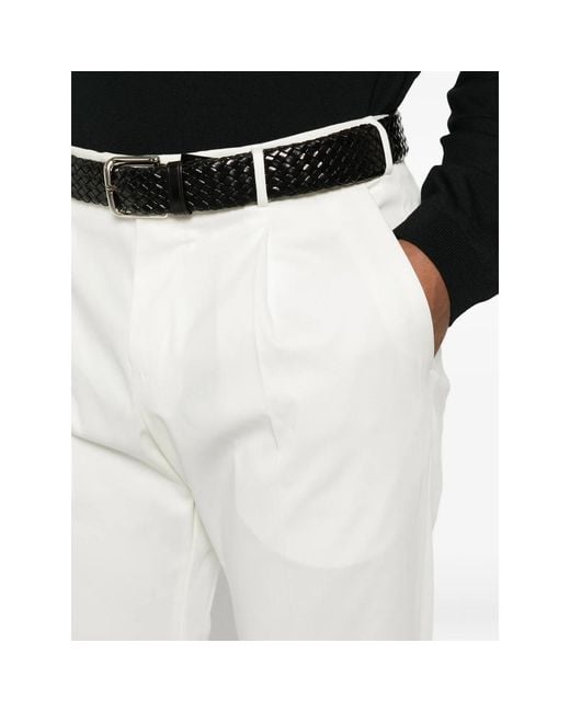 PT Torino White Pleated Turn-Up Trousers for men