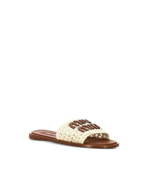 Miu Miu Natural Crochet Logo Slides