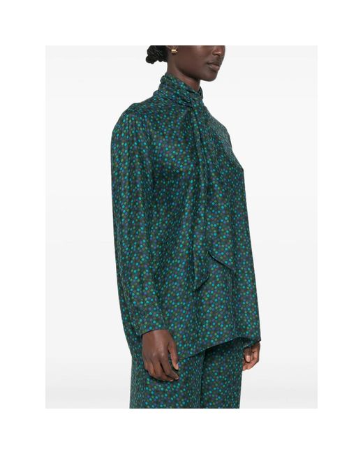 Gianluca Capannolo Green Katherine Polka-Dot Pussy-Bow Blouse