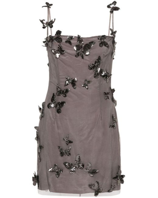 Blumarine Gray Butterfly-Appliqué Mini Dress