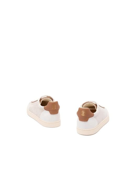 Brunello Cucinelli Pink Leather Panelled Low-Top Sneakers for men