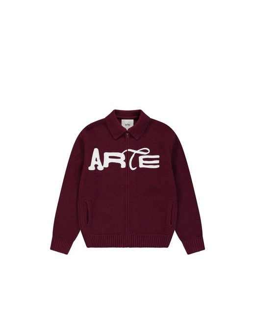 Arte' Purple Logo-Embroidered Zip-Up Cardigan for men