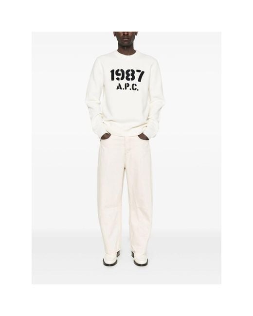 A.P.C. White A. P.C. Crew-Neck Long-Sleeve Sweater for men