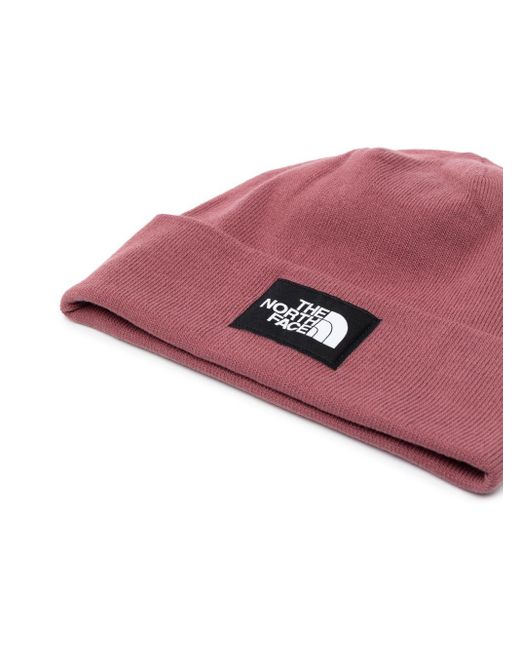 The North Face Pink Logo-Patch Ribbed Beanie for men