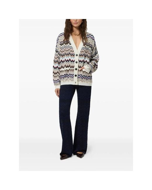 Missoni White Zigzag-Knit V-Neck Cardigan
