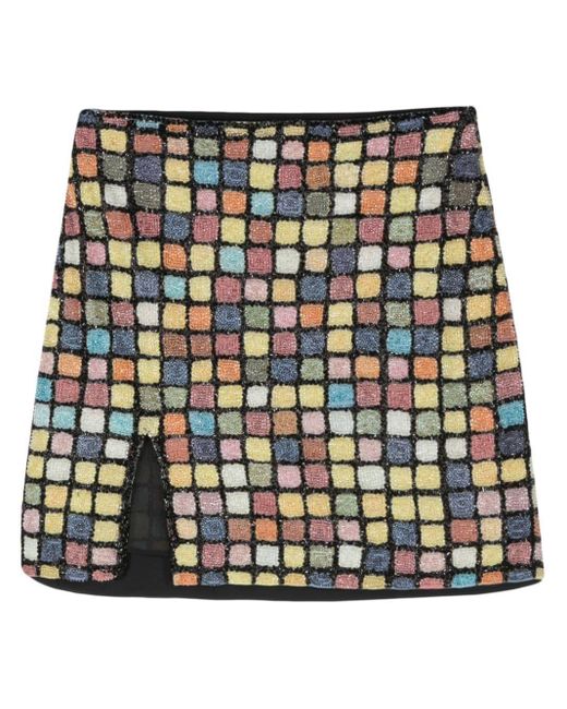 Staud Black Embroidered Front-Slit Miniskirt