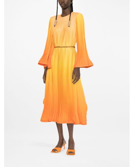 ROWEN ROSE Orange Gradient-Effect Pleated Midi Dress