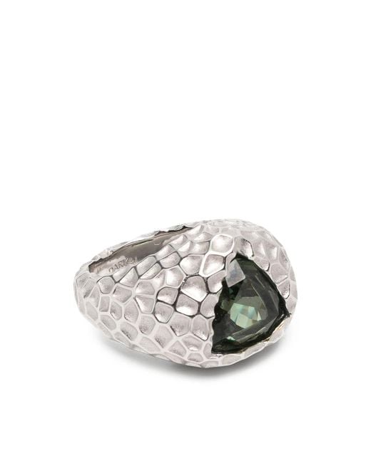 DARKAI Gray Hammered-Effect Trillion-Cut Ring for men