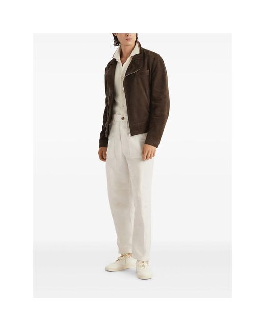 Brunello Cucinelli White Straight Trousers for men