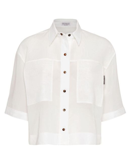 Brunello Cucinelli White Cropped Short-Sleeve Shirt