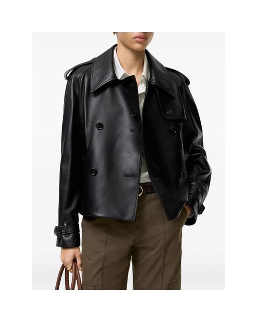 Burberry Black Cropped Leather Mayfair Trench Jacket