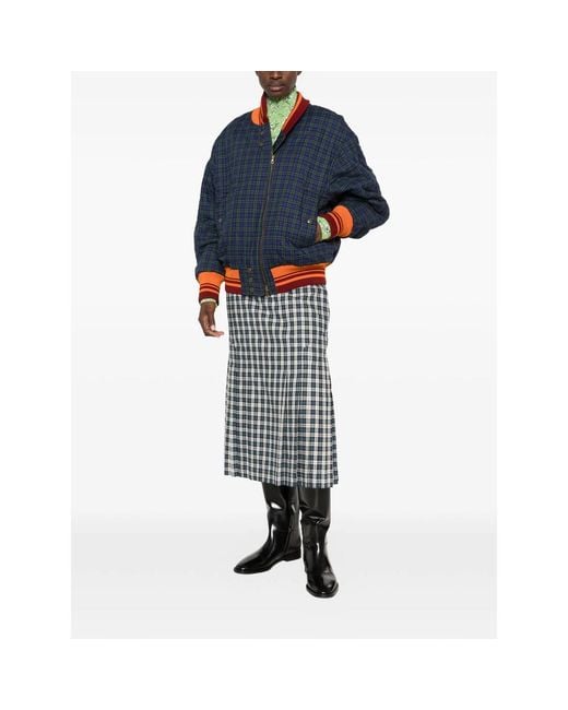 Dries Van Noten Blue Valdi Quilted Checked Bomber Jacket