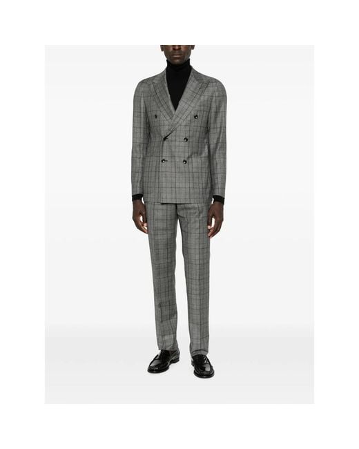 Tagliatore Gray Check-Pattern Double-Breasted Suit for men