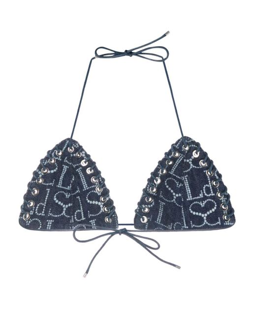 Ludovic de Saint Sernin Blue Logo-Print Denim Bikini Top