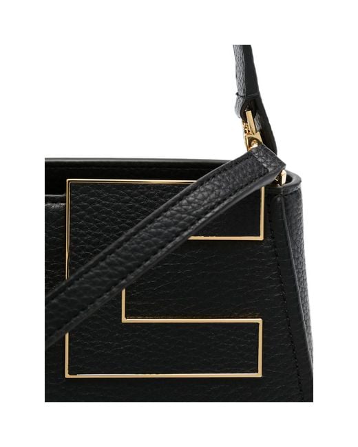 Elisabetta Franchi Black Logo-Plaque Pebbled-Effect Tote Bag
