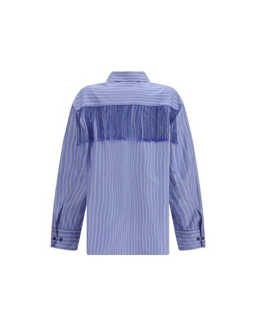 ANDAMANE Blue Miley Beaded-Fringed Shirt