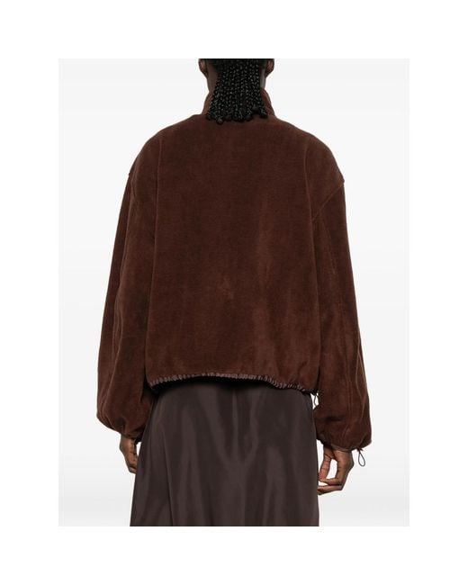CECILIE BAHNSEN Brown Bow-Embroidered Quarter-Zip Sweater