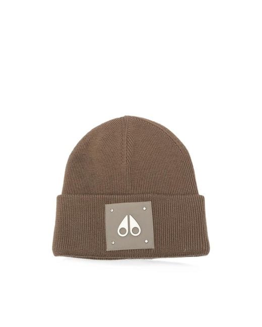 Moose Knuckles Brown Logo-Patch Ribbed-Knit Beanie Hat for men