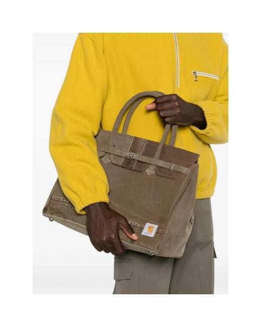 ANOTHER CHANCE Gray Panelled Logo-Patch Tote Bag for men