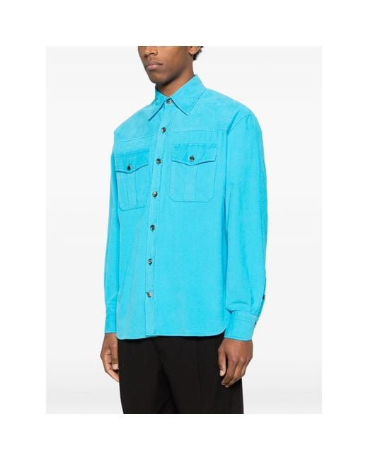 Isaia Blue Flap-Pocket Shirt for men