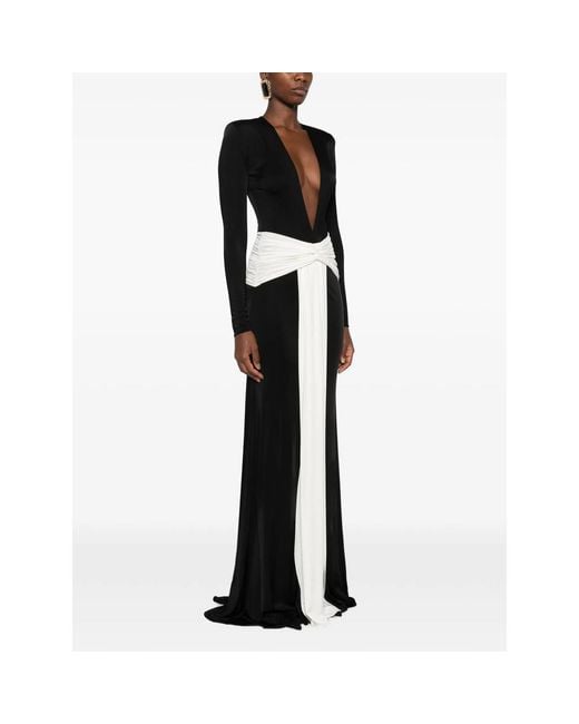 New Arrivals Black Plunging-Neckline Twisted-Waist Maxi Dress