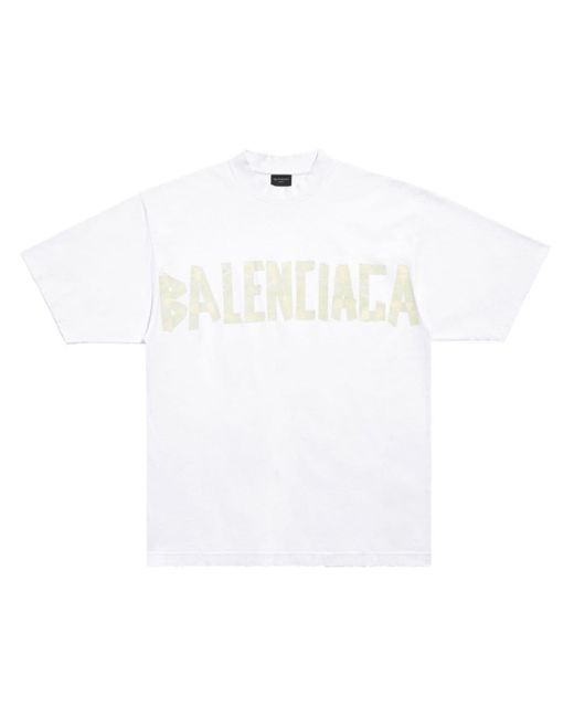 Balenciaga White Tape Type Cotton T-shirt