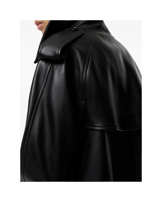 Burberry Black Cropped Leather Mayfair Trench Jacket