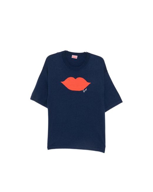 KENZO Blue Lips-Intarsia Short-Sleeve Sweater for men