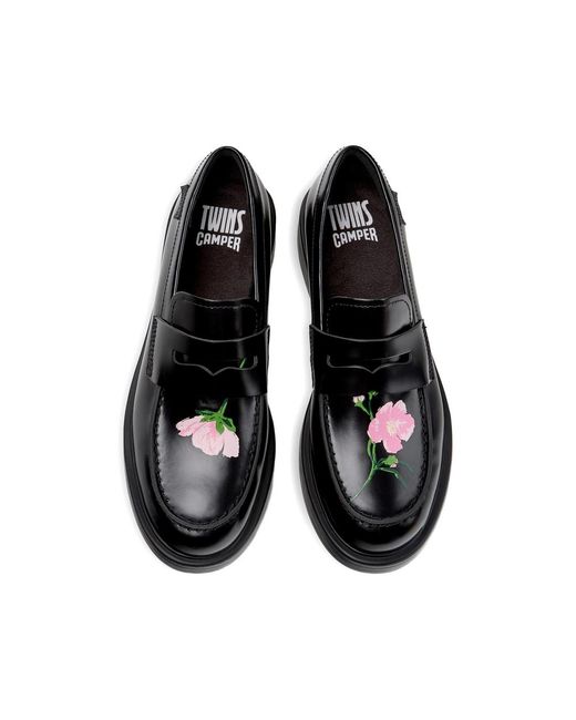 Camper Black Dean Floral-Print Loafers