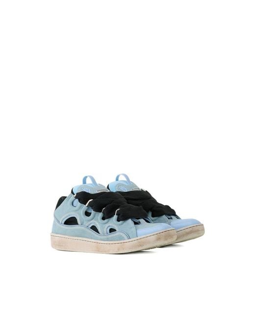 Lanvin Blue Curb Sneakers Cut-Out Suede Sneakers for men