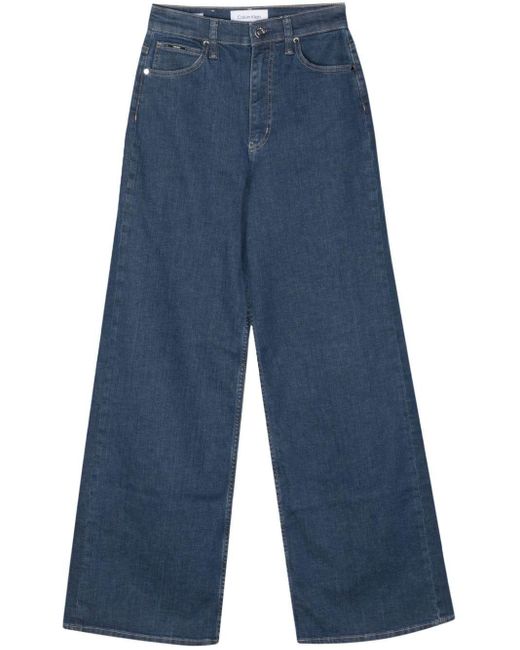 Calvin Klein Blue High-Rise Wide-Leg Jeans