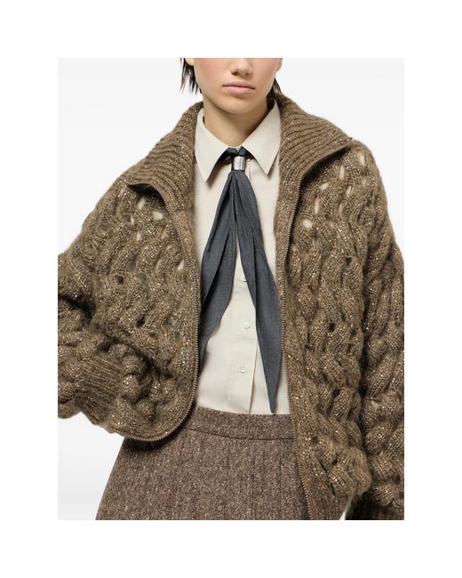 Brunello Cucinelli Green Dazzling Zigzag Cables Cardigan