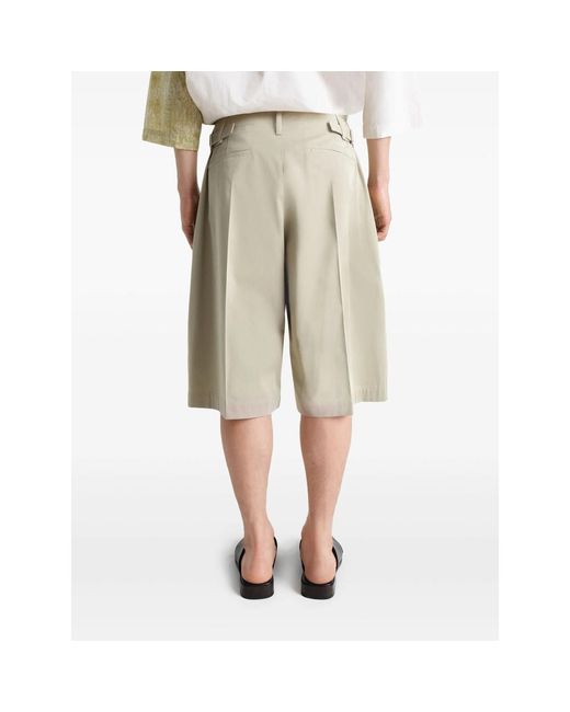 Lemaire White Pleated Bermuda Shorts for men