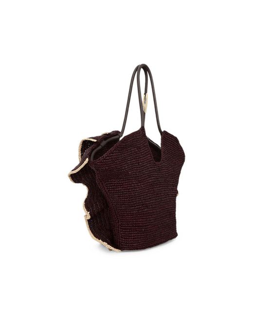 Zimmermann Brown Ruffle-Trimmed Woven Tote Bag