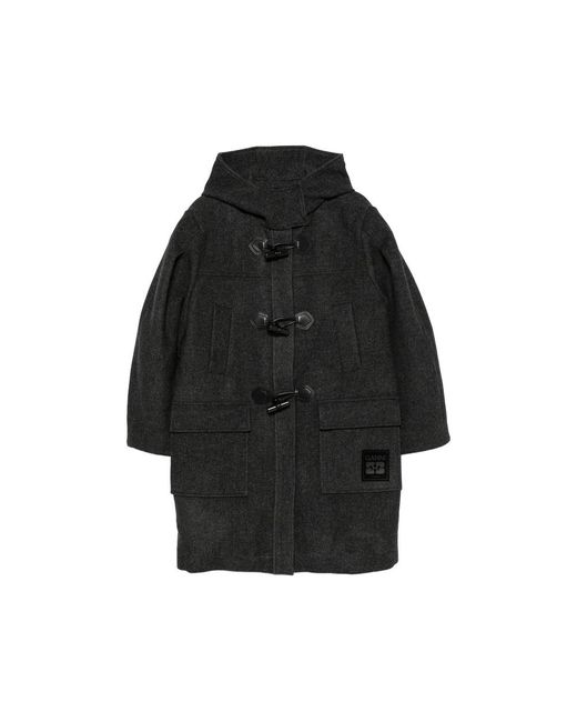 Ganni Black Hooded Toggle-Fastening Coat