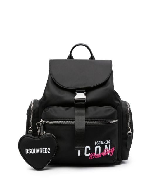 DSquared² Black Logo-print Gabardine-weave Backpack