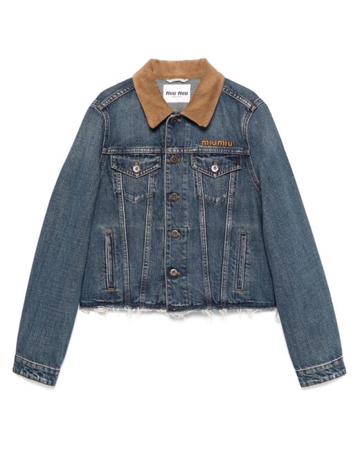 Miu Miu Blue Corduroy-Collar Denim Jacket