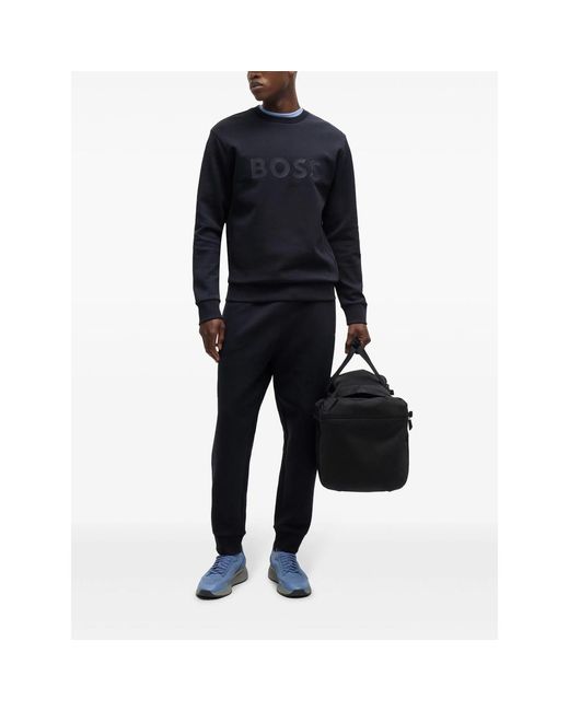 Boss Blue Logo-Print Sweatshirt for men