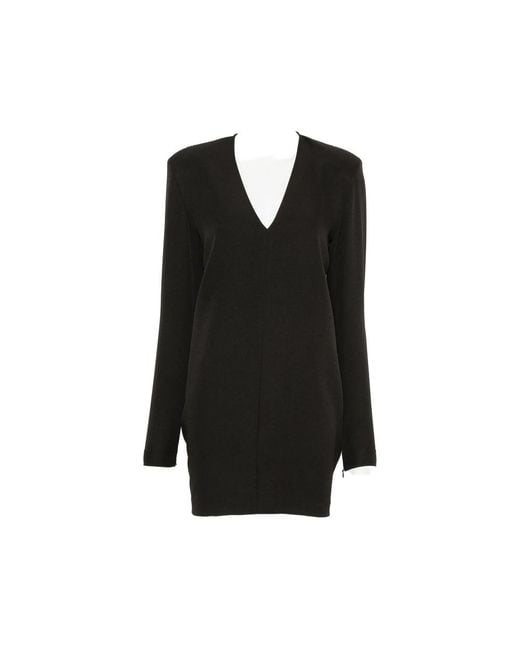 FEDERICA TOSI Black Padded-Shoulder V-Neck Mini Dress